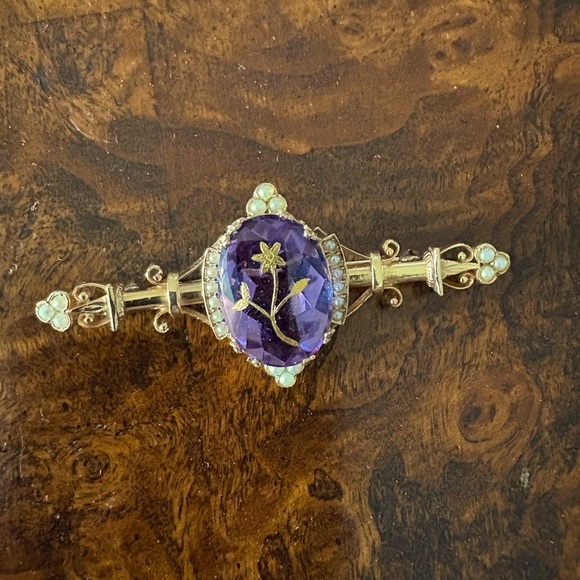14K & Amethyst Brooch Pearls & Filigree Rare Elegance Vintage Unique Estate - Picture 8 of 12